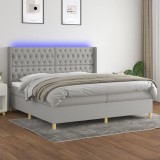 VidaXL Pat cu arcuri, saltea și LED, gri deschis, 200x200 cm, textil