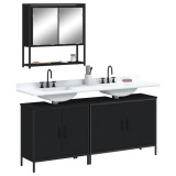 VidaXL Set mobilier de baie, 3 piese, negru, lemn compozit