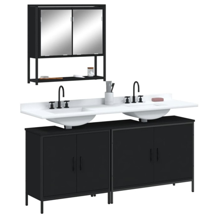 Gossi set mobilier de baie, 3 piese, negru, lemn compozit