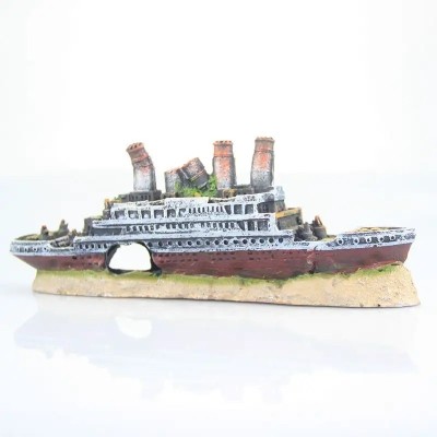 Ornament Acvariu Nava Titanic &amp;ndash; Decor Realist din Rășină Non-Toxică, 27.5 cm, Design Subacvatic Misterios foto