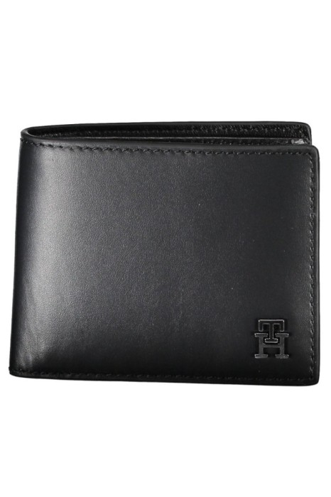 Tommy Hilfiger Portofel mare din piele naturala pentru barbati, cu logo din metal, Negru, Universala
