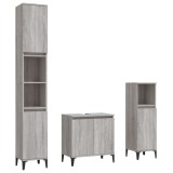 Cumpara ieftin Set mobilier de baie, 3 piese, gri sonoma, lemn prelucrat
