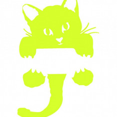 Sticker decorativ pentru intrerupator, Pisica, Galben lamaie,11.5 cm, S1018ST-13