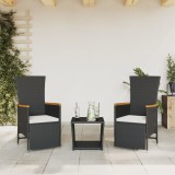 vidaXL Set mobilier de grădină cu perne, 3 piese, negru, poliratan 3277543