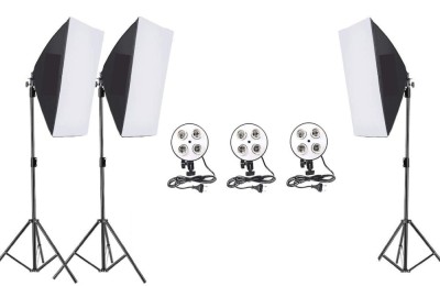 Kit de 3 softboxuri, soclu de 4 becuri, 3 trepiezi reglabili 200 cm, fara becuri foto