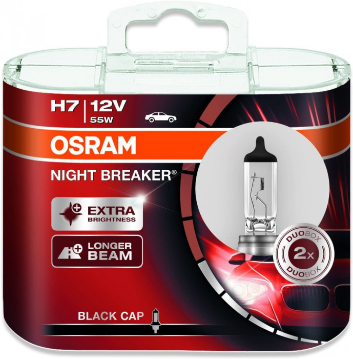 Set 2 becuri H7 55W Osram Night Breaker Silver +100%