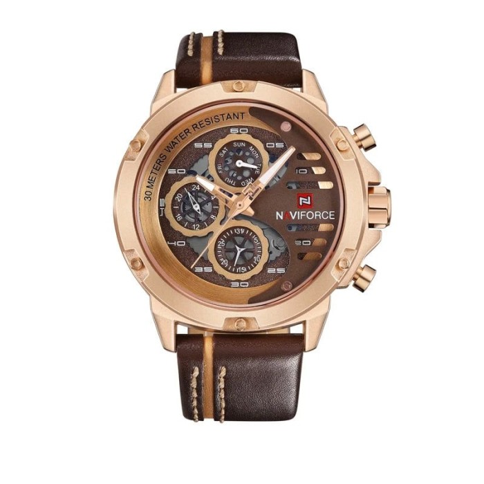 Ceas barbatesc Naviforce Elegant Casual Analog Quartz Cronograf Maro Auriu Roze
