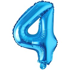 Balon din folie metalizata, Cifra 4, aniversare, 80 cm, Albastru