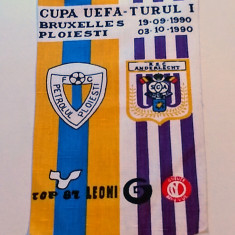 Fanion meci fotbal FC PETROLUL Ploiesti - ANDERLECHT (Cupa UEFA 03.10.1990)