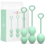 Set 3 bile kegel INTENSE Charli, pentru tonifierea mușchilor pelvieni, 3 dimensiuni, rezistente la apă, verde jad