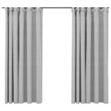 Draperii opace aspect panza, cu carlige, 2 buc, gri, 140x175 cm