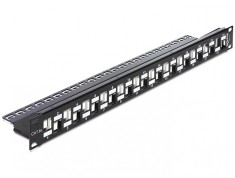 Patch Panel 19" pentru keystone 24 porturi incrucisate negru, Delock 43278