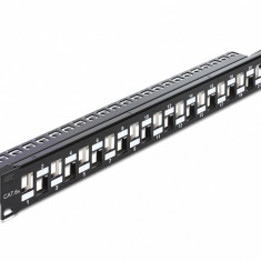 Patch Panel 19" pentru keystone 24 porturi incrucisate negru, Delock 43278