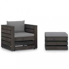 vidaXL Set mobilier gradina cu perne, 2 piese, gri, lemn tratat foto