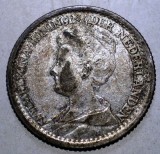 F.066 OLANDA WWI WILHELMINA I 25 CENTS 1918 ARGINT