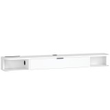 HOMCOM Comodă TV suspendată, Mobilier TV pentru televizoare p&acirc;nă la 152,4 cm, Sertar rabatabil, 2 rafturi, 140x24x16cm, Alb | Aosom Romania