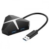 Hub splitter, Envisage, adaptor switch 4 Porturi USB 3, conexiune cablu prin USB 3, Pihen UFO 5Gbps, iluminare led, negru