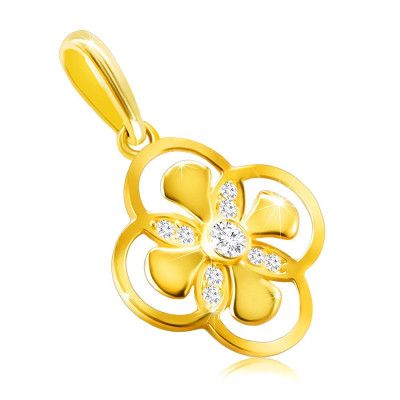 Pandantiv din aur de 9K - floare cu petale combinate, zirconiu &amp;icirc;n suport foto