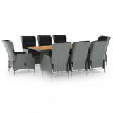 vidaXL Set mobilier de exterior cu perne 9 piese gri deschis poliratan