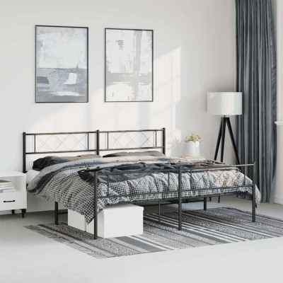 vidaXL Cadru pat metalic cu tăblii de cap/picioare, negru, 183x213 cm 372300 foto