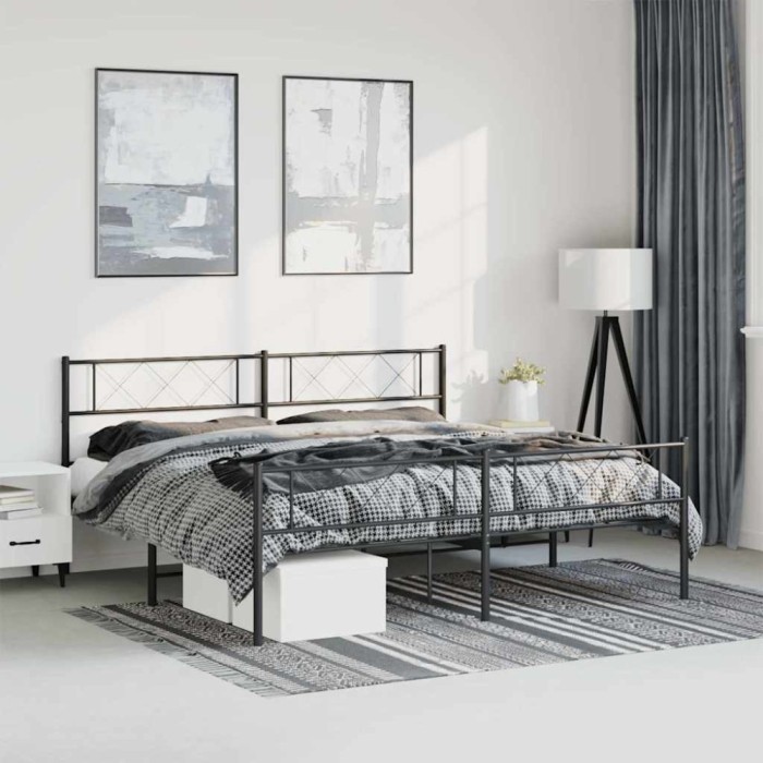 vidaXL Cadru pat metalic cu tăblii de cap/picioare, negru, 183x213 cm 372300