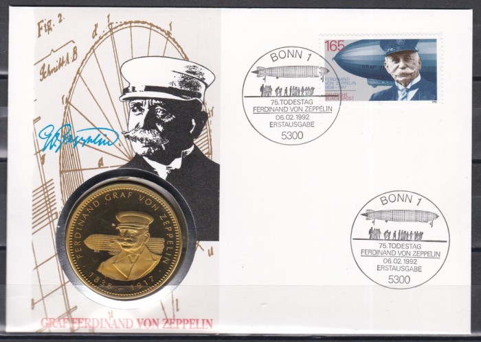 Germania 1992 -75 de ani de la moartea lui Ferdinand Graf von Zeppelin,FDC NUMIS