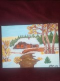TABLOU PE PANZA CU SASIU NOU 30X40 CM PEISAJ DE IARNA PRET DOAR 20 LEI