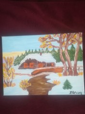 TABLOU PE PANZA CU SASIU NOU 30X40 CM PEISAJ DE IARNA PRET DOAR 20 LEI