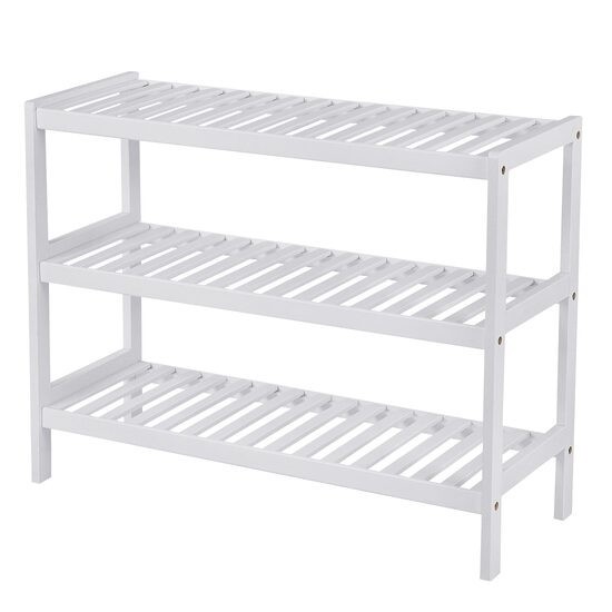 Suport depozitat incaltaminte, Artool, 3 polite, lemn bambus, alb, 70x26x55 cm