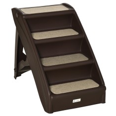 PawHut Scară Pliabilă pentru C&acirc;ini cu 4 Trepte Antiderapante, Scară din PP pentru Animale de Companie, 62x38x49,5 cm, Maro | Aosom Romania