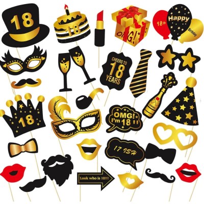 Set Accesorii pentru Petrecere, Props pentru Coltul de Poze, pentru Majorat, Aniversare 18, Ochelari, Palarii, Mustata, Cravata foto