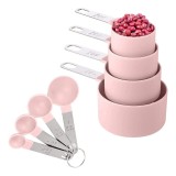 Set 8 Cupe de masurare gradate Salestore.ro&reg; Dimensiuni diferite, Inox/Plastic Siliconat, Roz