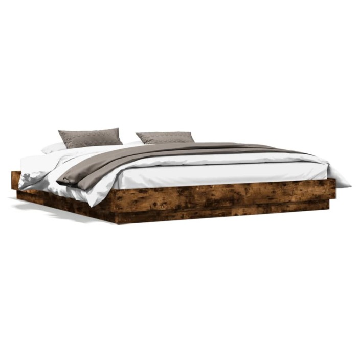 vidaXL Cadru de pat cu lumini LED, stejar fumuriu, 180x200 cm 3209776