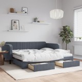 vidaXL Pat de zi cu extensie și sertare gri &icirc;nchis 100x200cm catifea