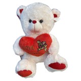 Urs de plus cu inima si fundita 55cm alb