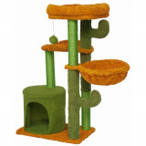 Cumpara ieftin Ansamblu de joaca pentru pisici, Jumi, model cactus, cu platforme, culcus, ciucure, verde si portocaliu, 47x90 cm