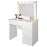Cumpara ieftin Masa de toaleta/machiaj, Irina, alba, cu oglinda si LED-uri, 94x43x141 cm