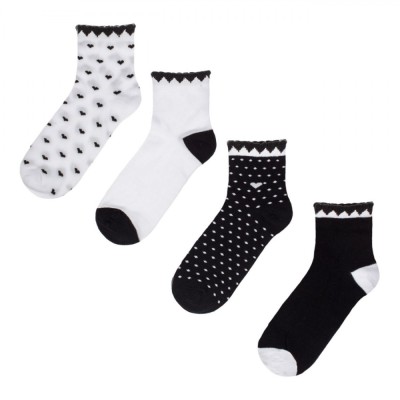 șosete Damă, Quart, Set 4 Perechi, Multicolor, Imprimeu Inimioare și Buline foto