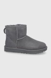UGG cizme de zăpadă din piele &icirc;ntoarsă Classic Mini II femei, culoarea: gri, cu toc plat, model căptușit 1016222.GRY