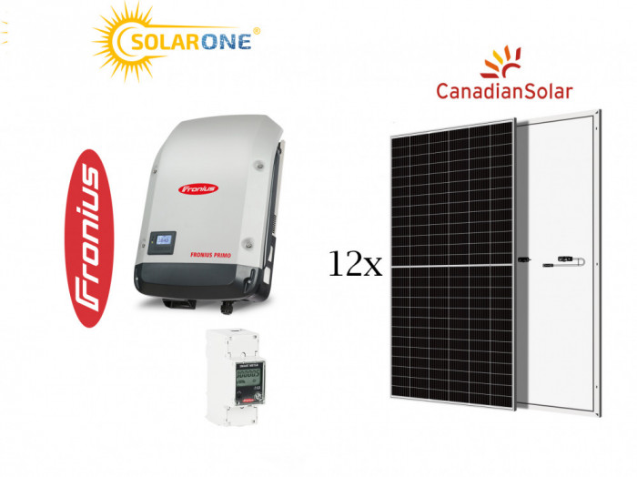 Kit sistem fotovoltaic 5 kW monofazat, invertor Fronius si 12 panouri Canadian Solar 430W