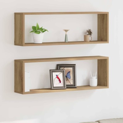 vidaXL Raft de Perete cu raft 2 pcs Stejar artisanal 80 x 15 x 26 cm 862641 foto