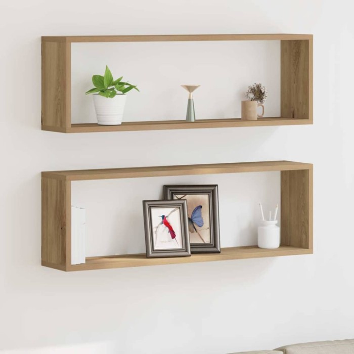 vidaXL Raft de Perete cu raft 2 pcs Stejar artisanal 80 x 15 x 26 cm 862641