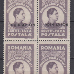 1947 FUNDATIA REGELUI MIHAI PRIN AVION EROARE SUPRATIPAR DEPLASAT BLOC DE 4 MNH