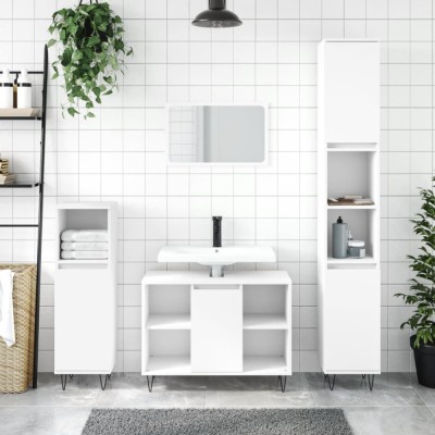 vidaXL Set mobilier de baie, 3 piese, alb, lemn compozit foto
