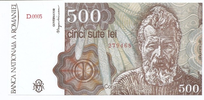 Romania 500 lei 1991 Ianuarie - Constantin Brancusi (279468) P-98a- UNC !!!