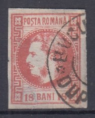 ROMANIA 1868 LP 24 REGELE CAROL I CU FAVORITI 18 BANI ROSU STAMPILAT BUCURESTI