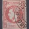 ROMANIA 1868 LP 24 REGELE CAROL I CU FAVORITI 18 BANI ROSU STAMPILAT BUCURESTI