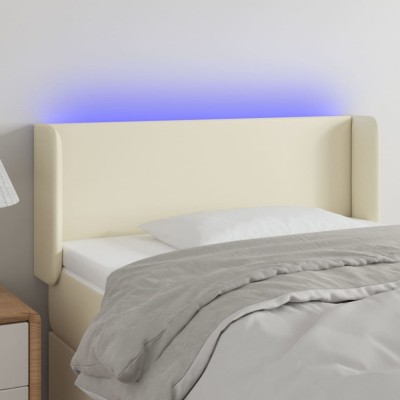 vidaXL Tăblie de pat cu LED, crem, 83x16x78/88 cm, piele ecologică 3123030 foto
