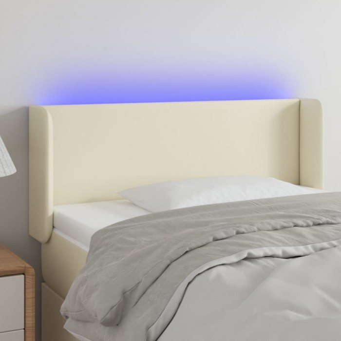 vidaXL Tăblie de pat cu LED, crem, 83x16x78/88 cm, piele ecologică 3123030