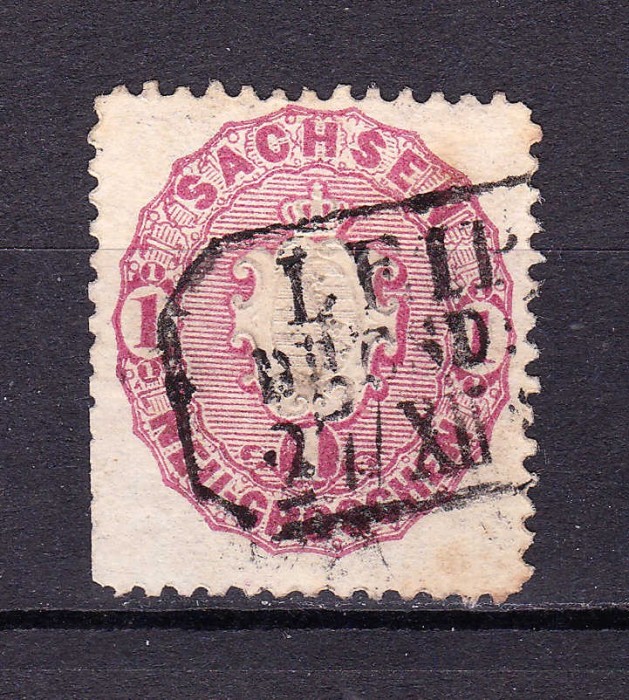 ✅ (S45) Germania veche - Saxonia 1863 " Stema " 1 Ngr , Michel nr.16 , stampilat